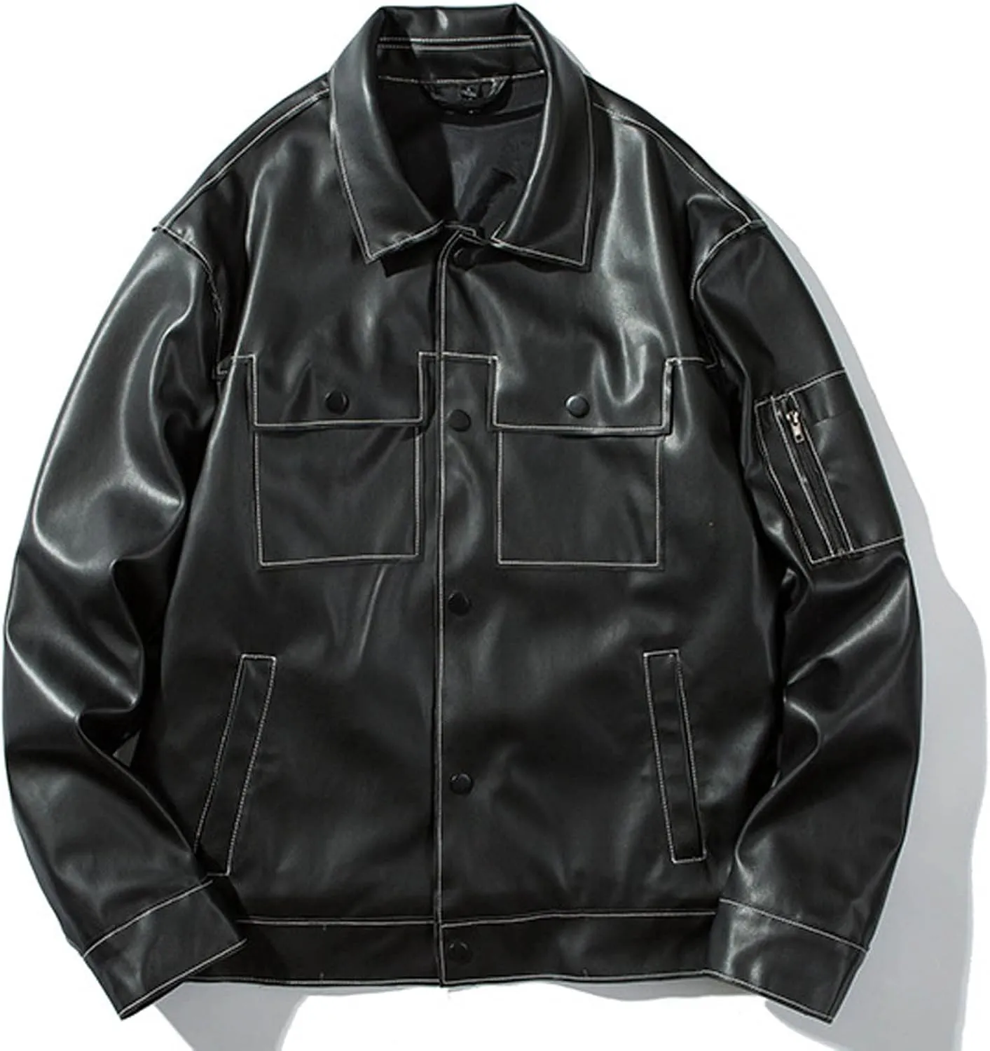 Men's Leather Jacket Punk Motorcycle Jackets Lapel Collar Windproof Waterproof Outwear Zipped Aviator Bomber Coats