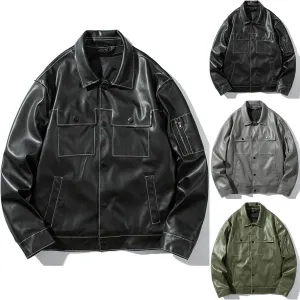 Men's Leather Jacket Punk Motorcycle Jackets Lapel Collar Windproof Waterproof Outwear Zipped Aviator Bomber Coats