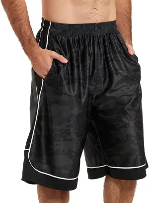 Men's Long Athletic Shorts Basketball Gym Quick Dry Camo Shorts with Pockets