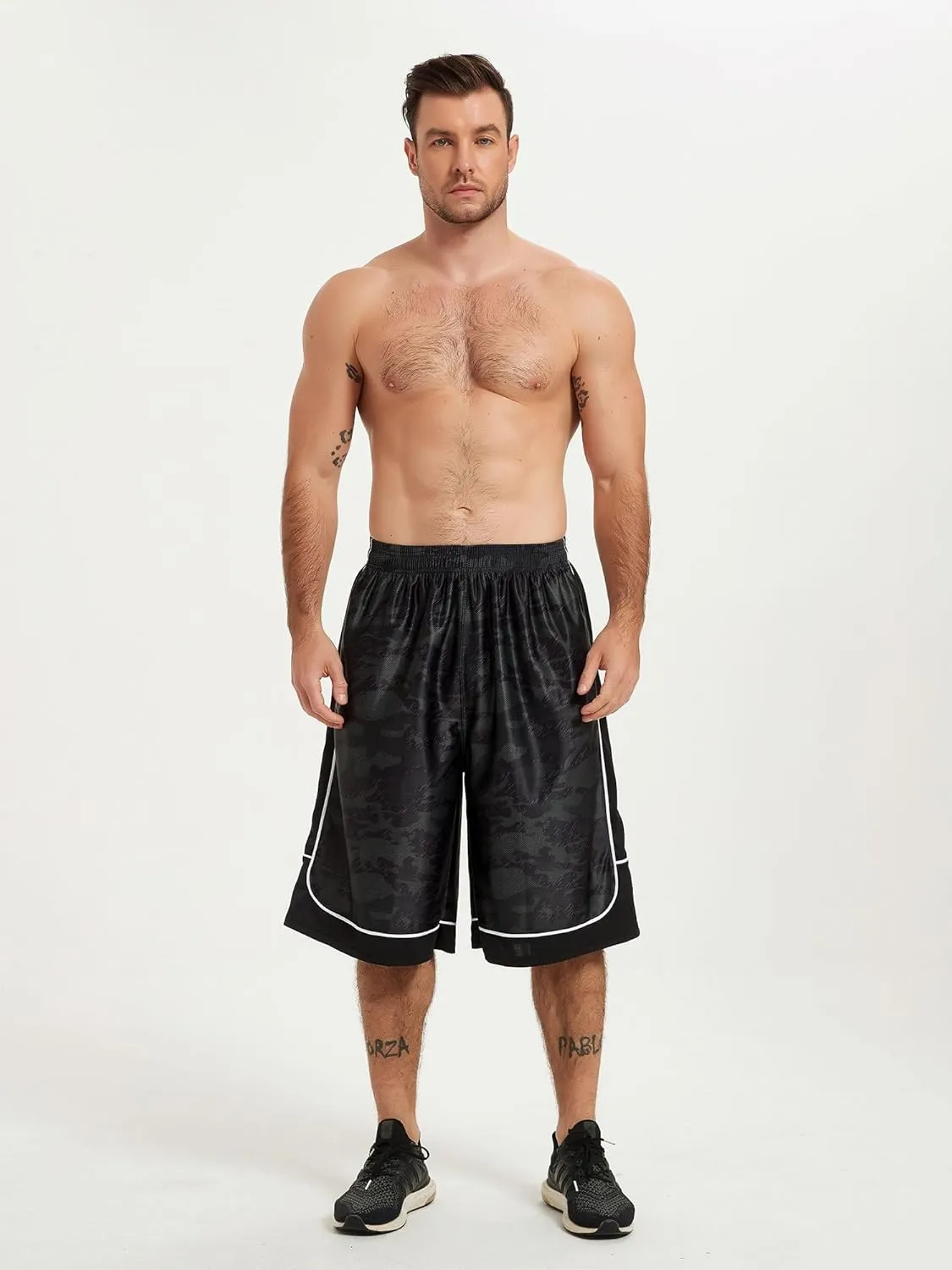 Men's Long Athletic Shorts Basketball Gym Quick Dry Camo Shorts with Pockets