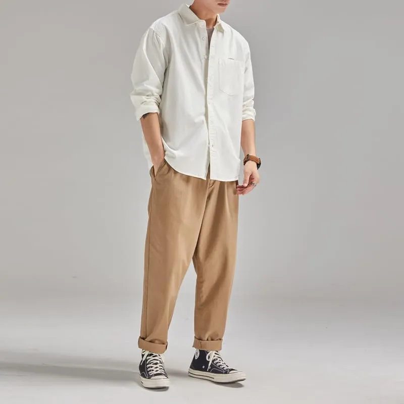 Men's Long Sleeves Casual Shirts Breathable Cotton Solid Relaxed Fit Shirts