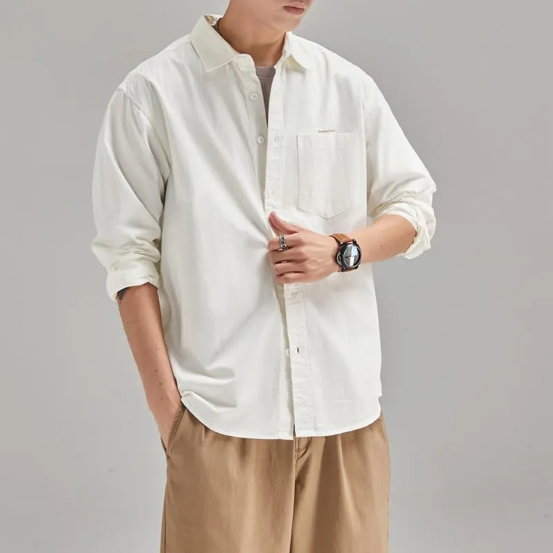 Men's Long Sleeves Casual Shirts Breathable Cotton Solid Relaxed Fit Shirts