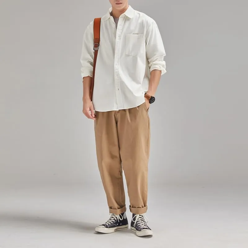 Men's Long Sleeves Casual Shirts Breathable Cotton Solid Relaxed Fit Shirts