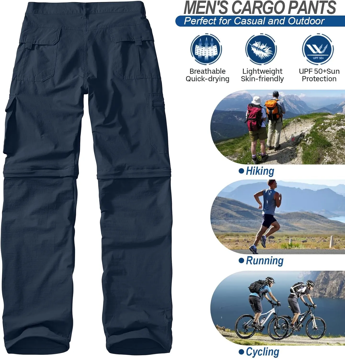 Men's Outdoor Quick Dry Convertible Lightweight Hiking Fishing Zip Off Safari Trousers