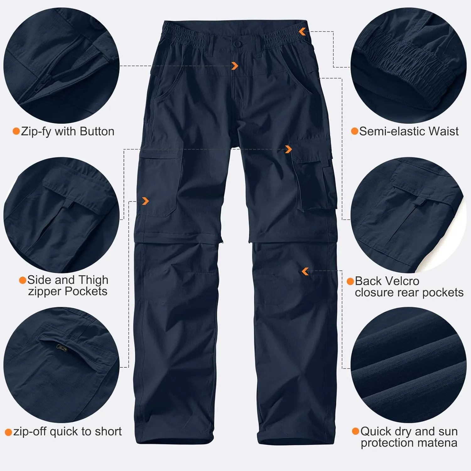 Men's Outdoor Quick Dry Convertible Lightweight Hiking Fishing Zip Off Safari Trousers