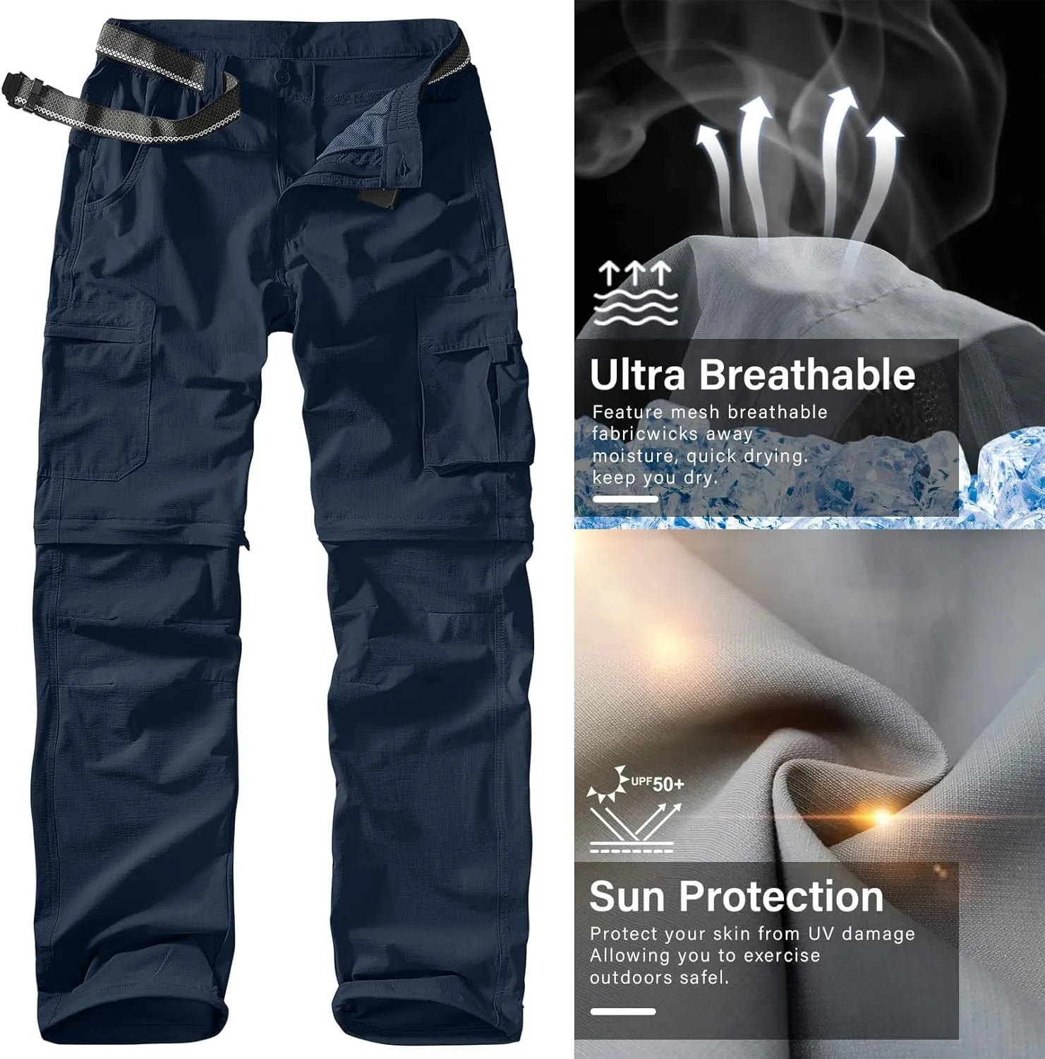 Men's Outdoor Quick Dry Convertible Lightweight Hiking Fishing Zip Off Safari Trousers