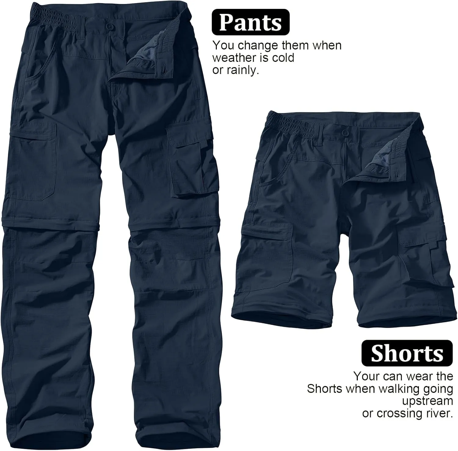 Men's Outdoor Quick Dry Convertible Lightweight Hiking Fishing Zip Off Safari Trousers