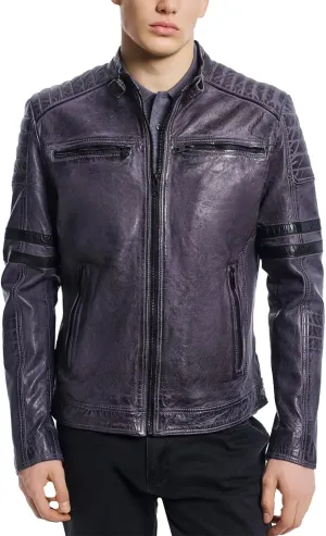 Men's Premium Cafe Racer Motorcycle Genuine Leather Retro Style Biker Jacket - Leather Jackets for Men