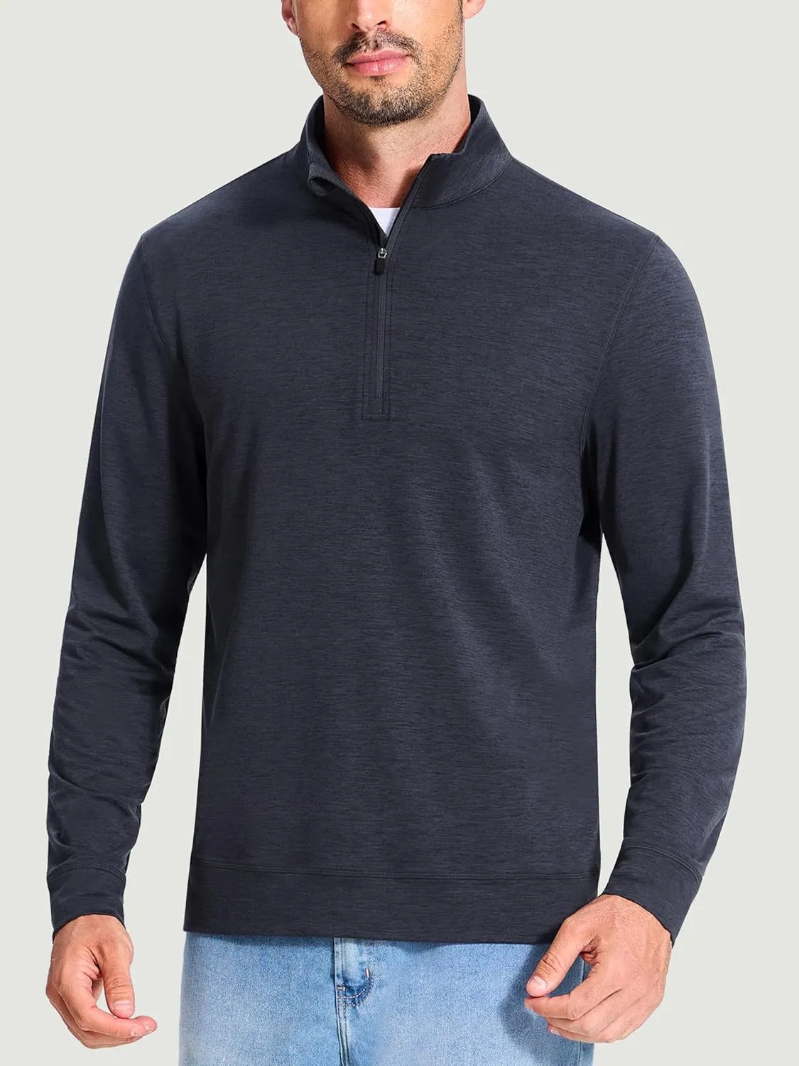 Men's Quarter Zip Long Sleeve Soft Shirt - Quick Dry Performance Lightweight Running Athletic Casual Pullover