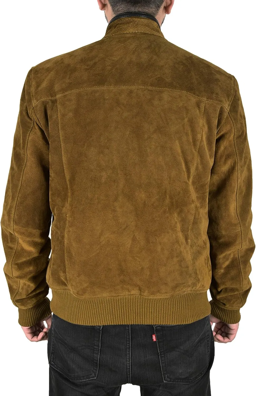 Men's SUEDE LEATHER Biker Jacket Khaki Green Classic Fashion Racer Jacket 4355