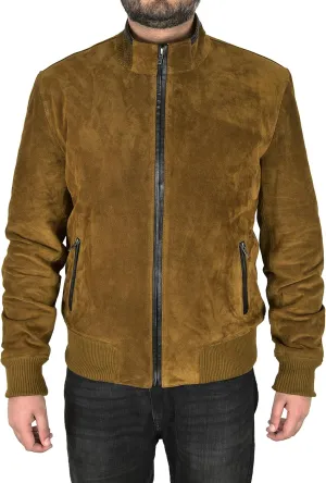 Men's SUEDE LEATHER Biker Jacket Khaki Green Classic Fashion Racer Jacket 4355