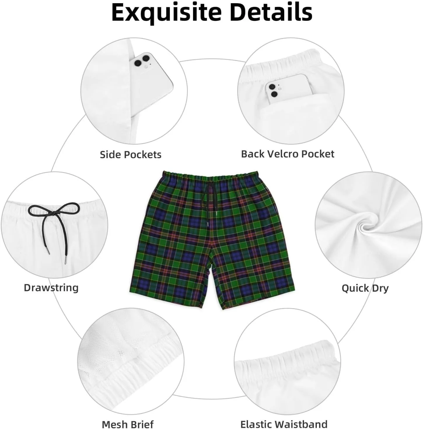 Men's Swim Trunks, Quick Dry Beach Shorts Summer Cool Beach Shorts with Mesh Lining
