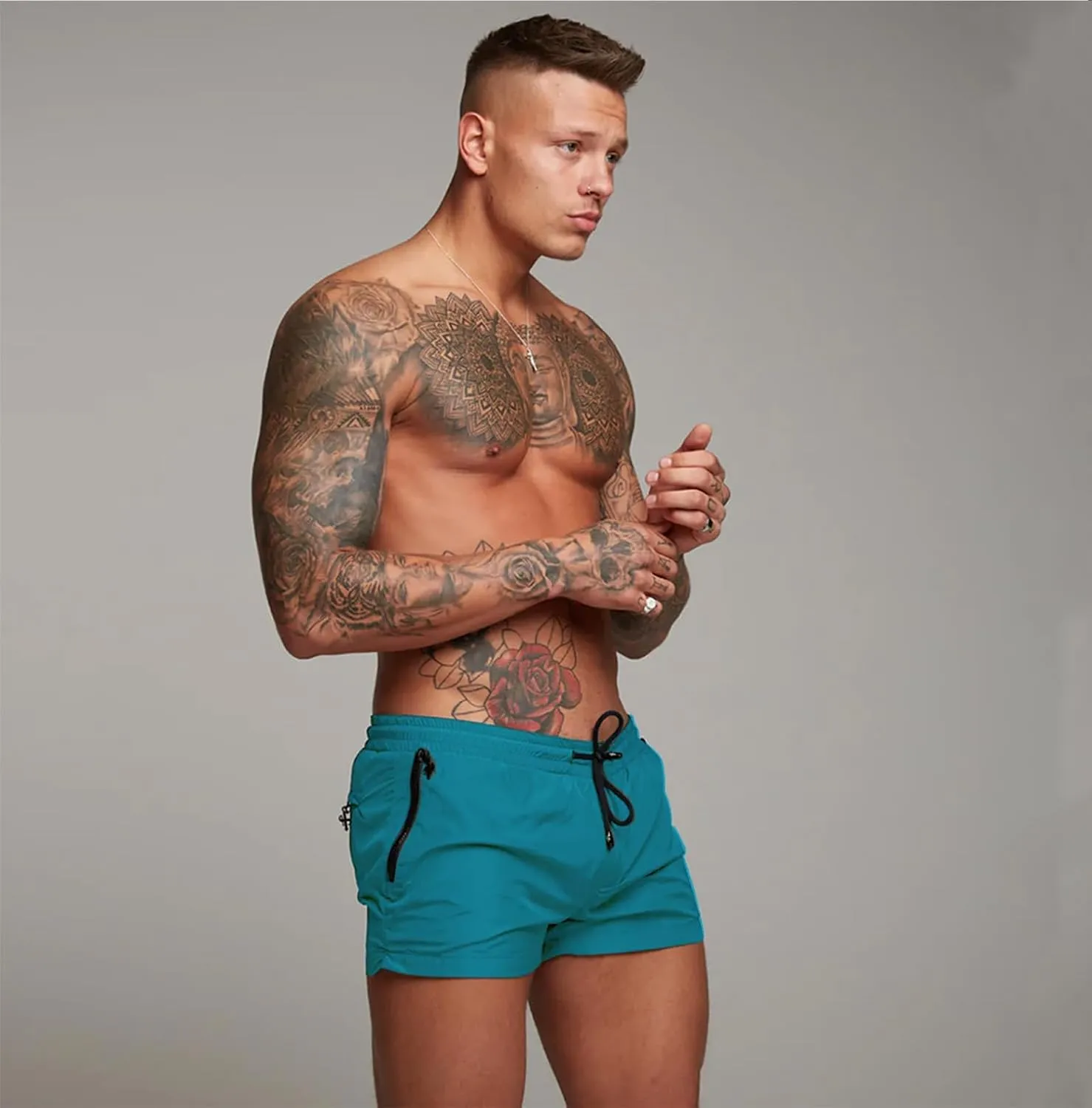Mens Swim Trunks Quick Dry Swimwear Zipper Pockets, Swim Shorts with Mesh Lining