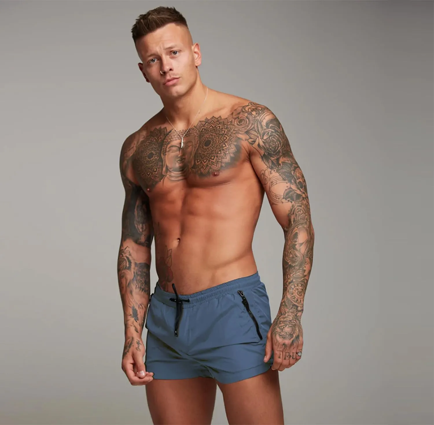 Mens Swim Trunks Quick Dry Swimwear Zipper Pockets, Swim Shorts with Mesh Lining