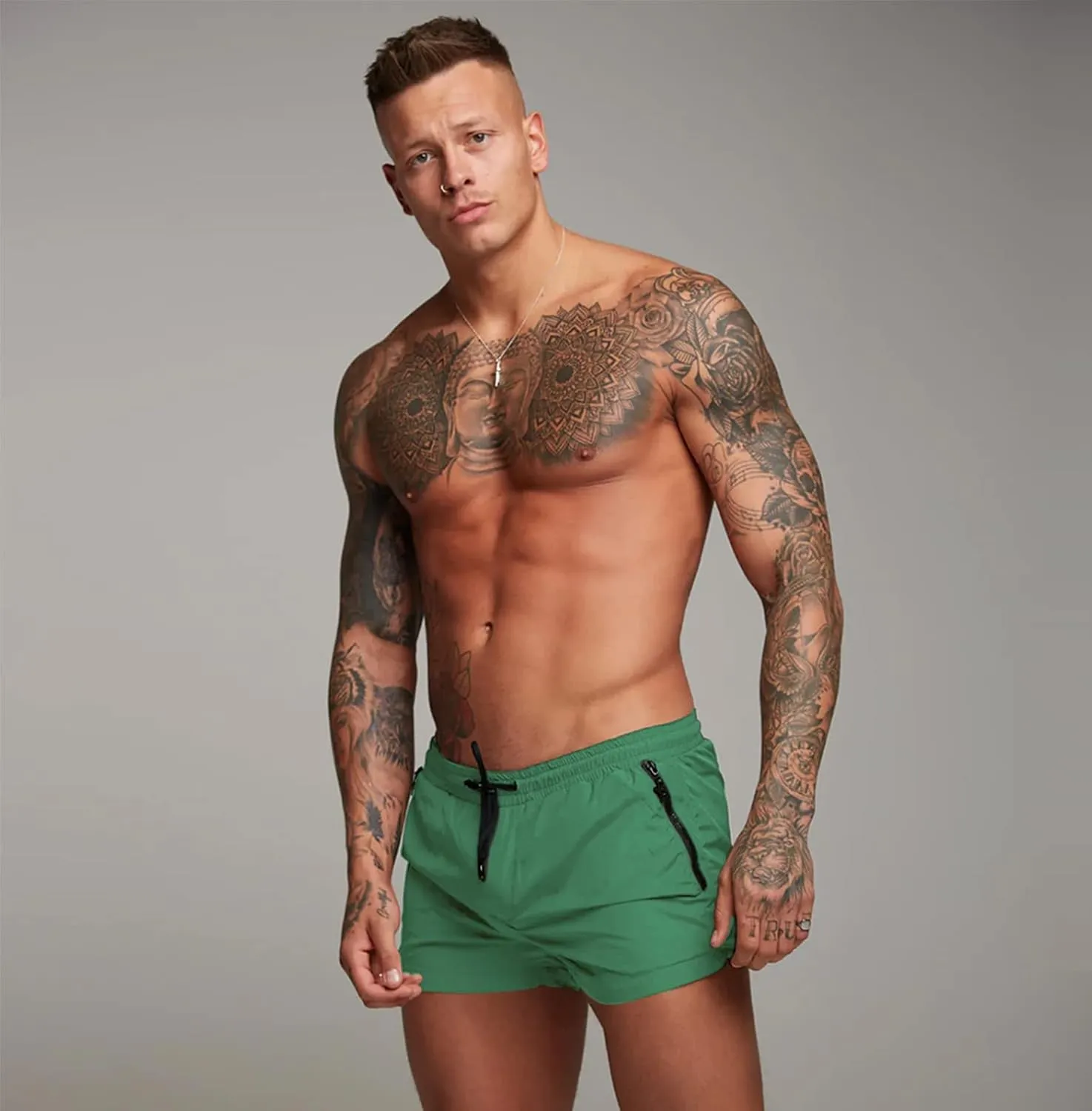 Mens Swim Trunks Quick Dry Swimwear Zipper Pockets, Swim Shorts with Mesh Lining