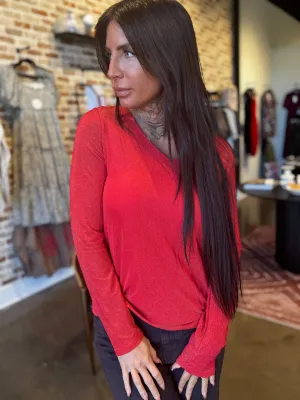 Metallic Bowknot Open Back V Neck Top