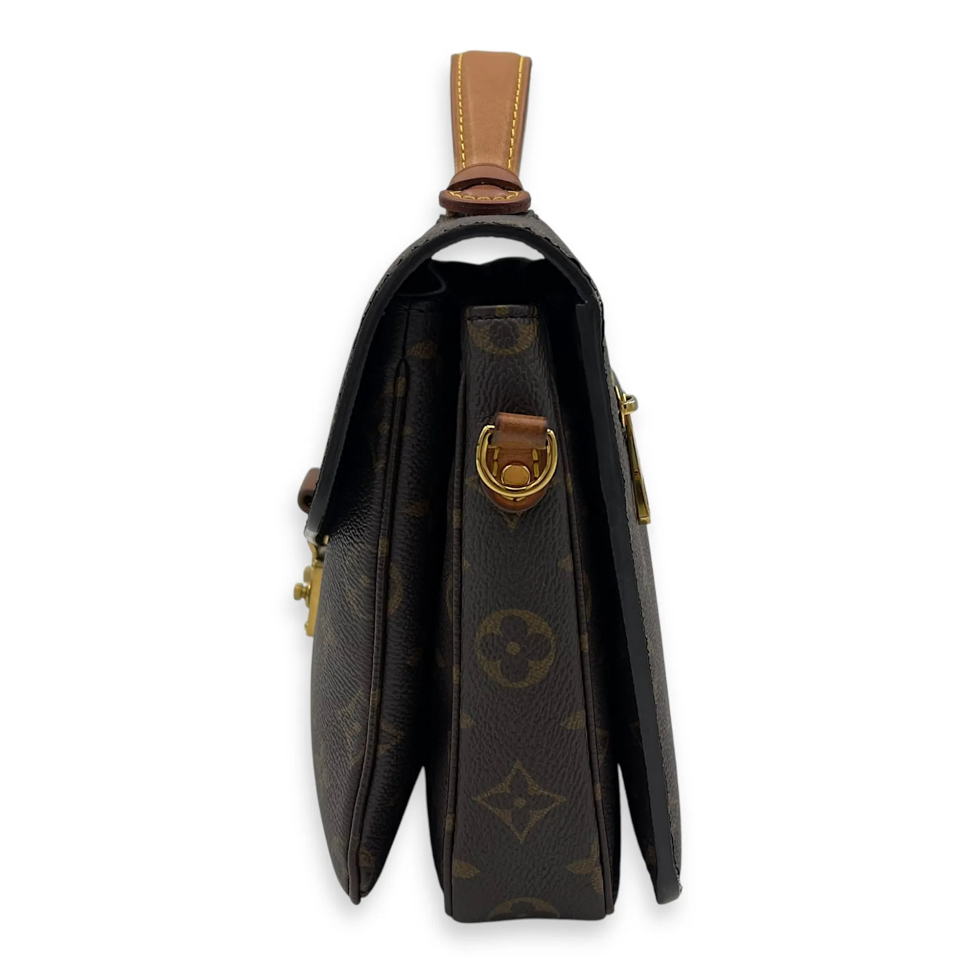 Metis Brown Crossbody Bag in Monogram Coated Canvas, Gold hardware