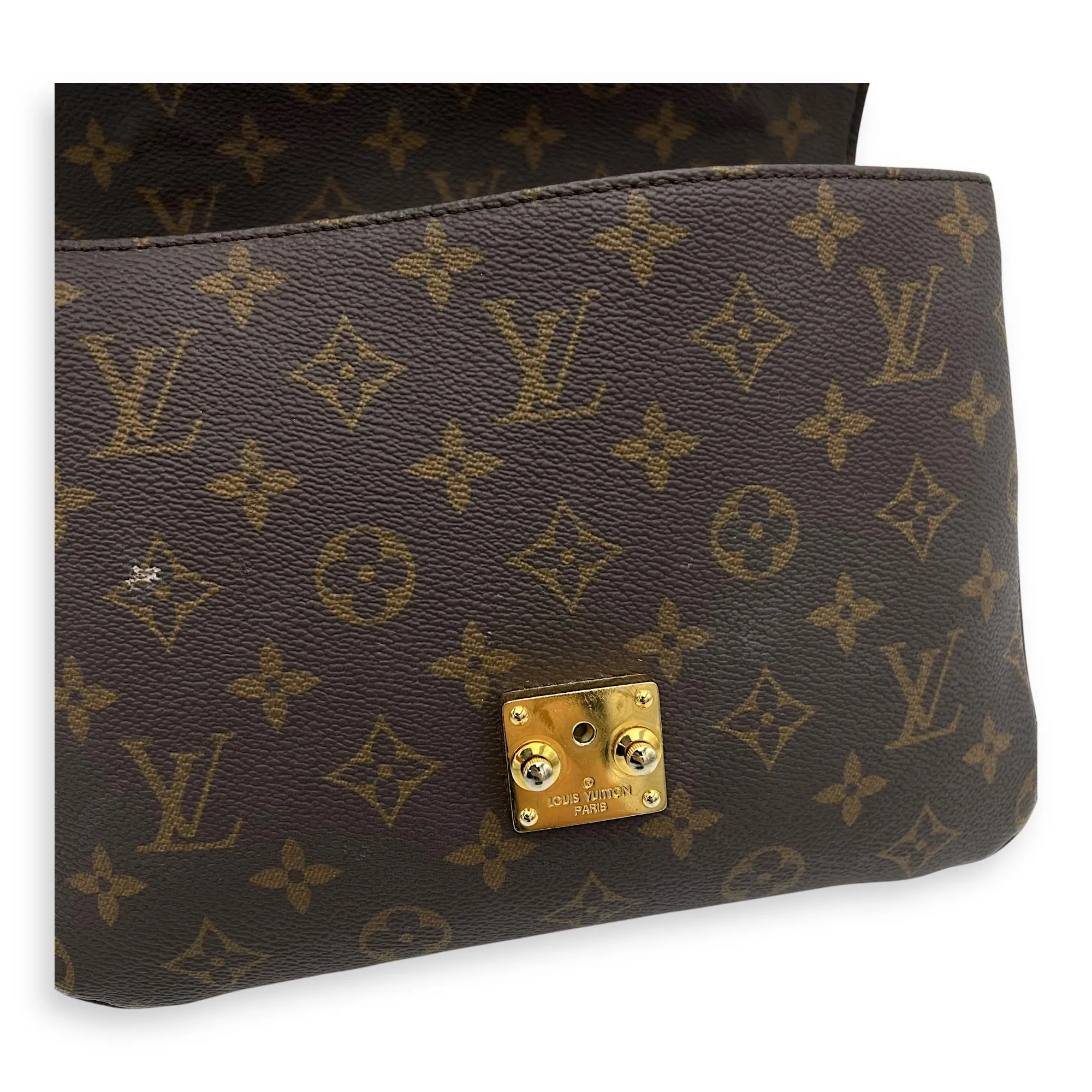 Metis Brown Crossbody Bag in Monogram Coated Canvas, Gold hardware