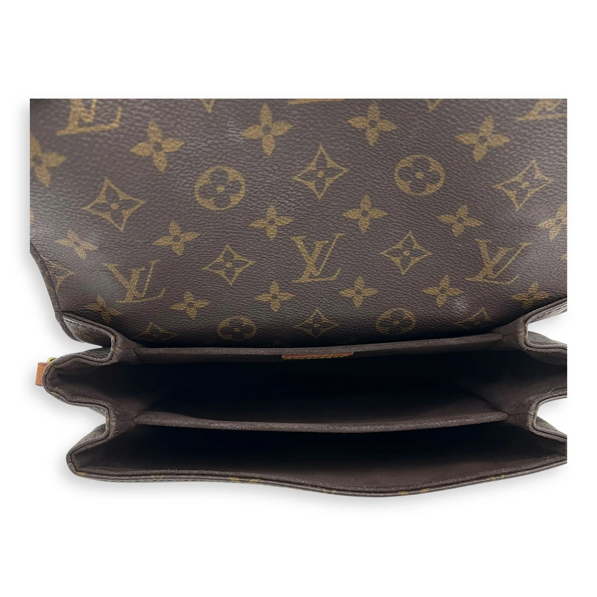 Metis Brown Crossbody Bag in Monogram Coated Canvas, Gold hardware