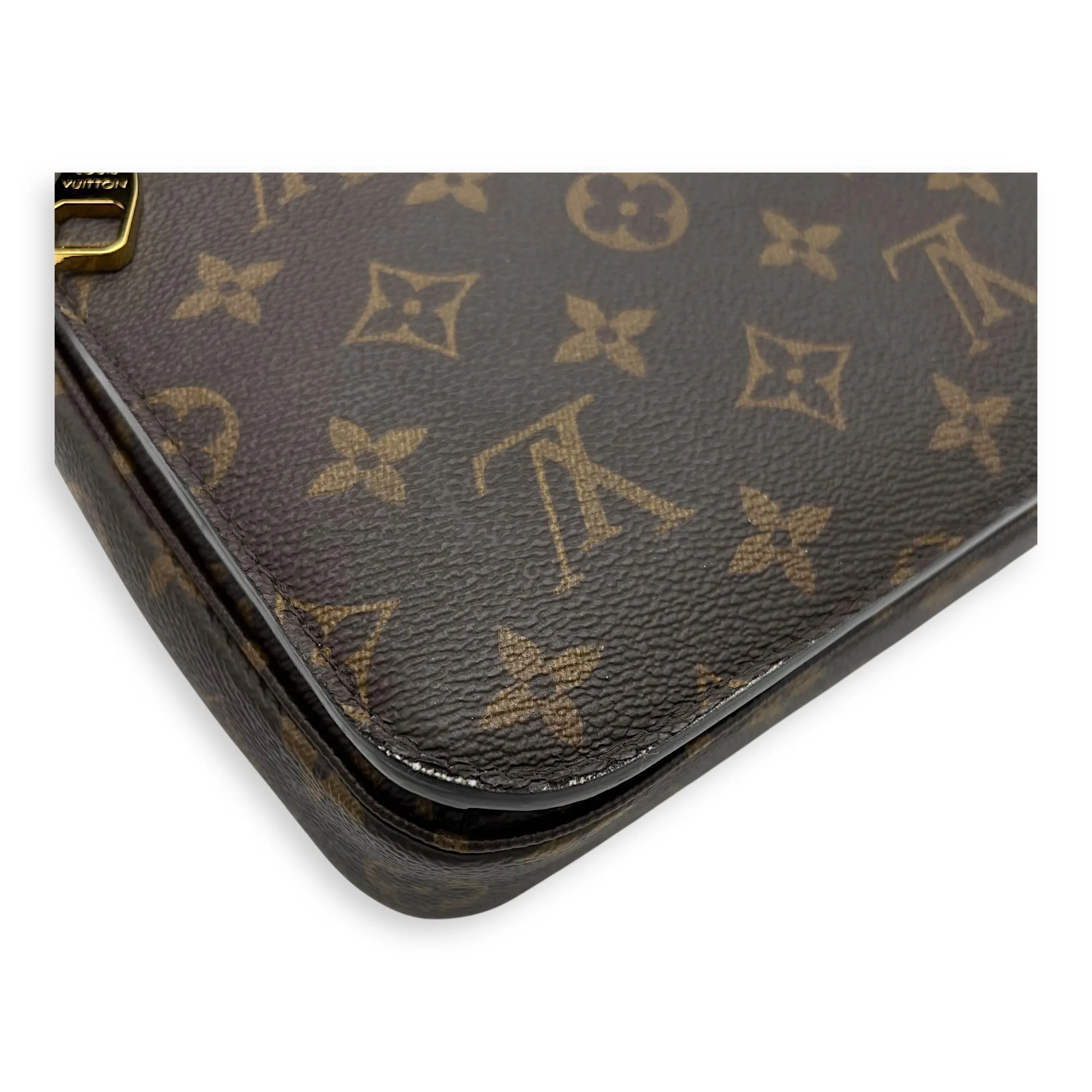 Metis Brown Crossbody Bag in Monogram Coated Canvas, Gold hardware