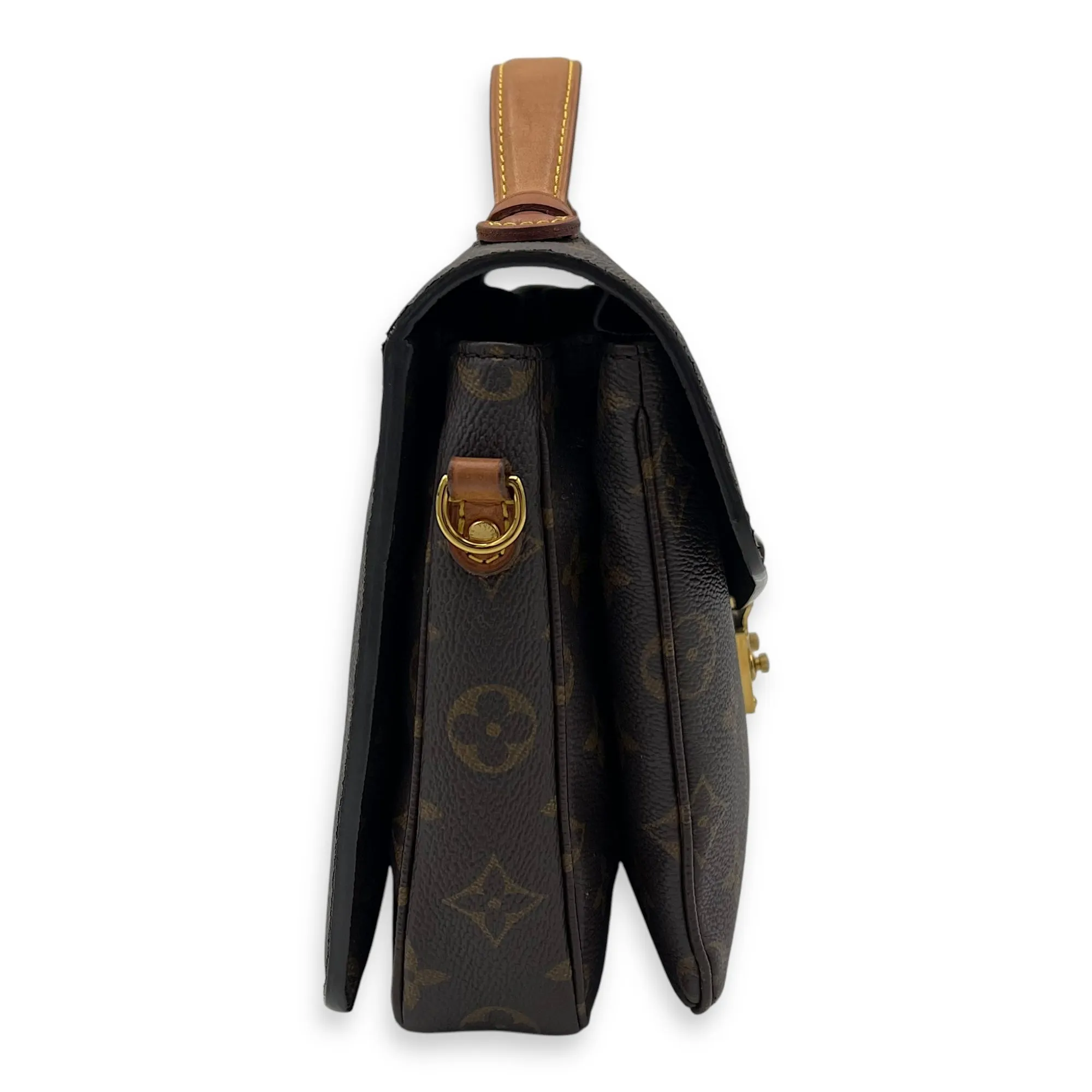 Metis Brown Crossbody Bag in Monogram Coated Canvas, Gold hardware