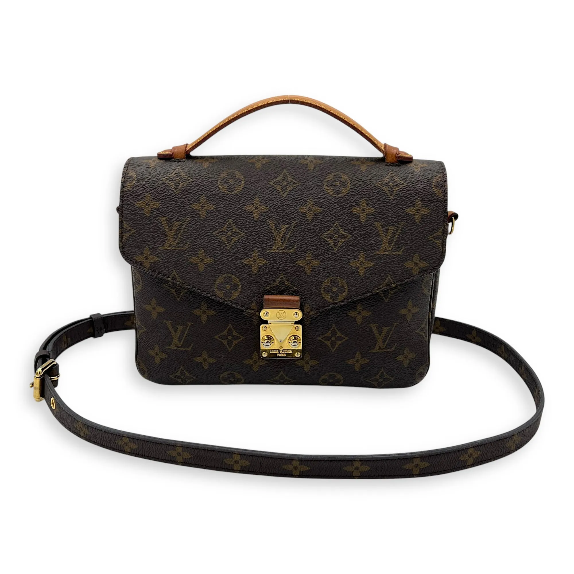 Metis Brown Crossbody Bag in Monogram Coated Canvas, Gold hardware