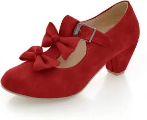 MFairy Woman's Low Heel Vintage Lolita Shoes Cute Bowknot Mary Jane Shoes