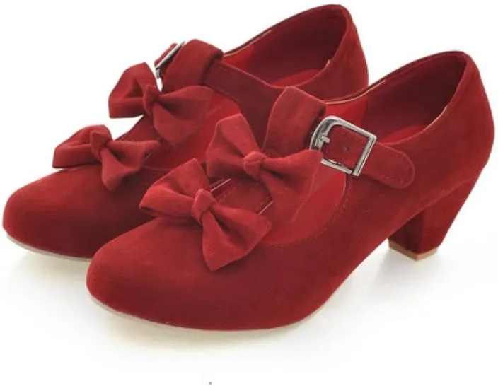 MFairy Woman's Low Heel Vintage Lolita Shoes Cute Bowknot Mary Jane Shoes