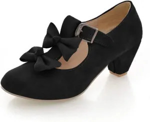 MFairy Woman's Low Heel Vintage Lolita Shoes Cute Bowknot Mary Jane Shoes