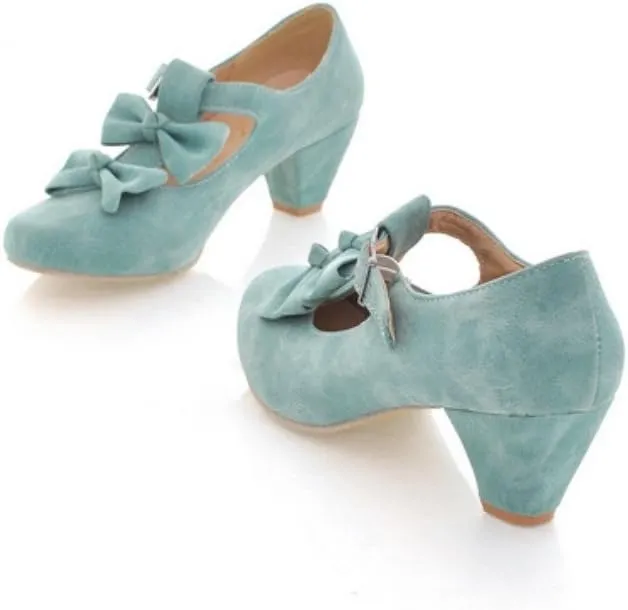 MFairy Woman's Low Heel Vintage Lolita Shoes Cute Bowknot Mary Jane Shoes