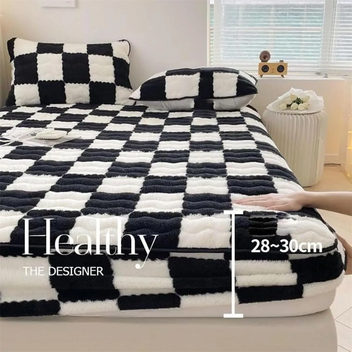 Milk Velvet Sheets,Milk Velvet Checkered Bedding Fitted Sheet Mattress Cover,Lyvara Luxury Mattress Covers,Waterproof Soft Jacquard Fabric Breathable Noiseless (B,Twin)