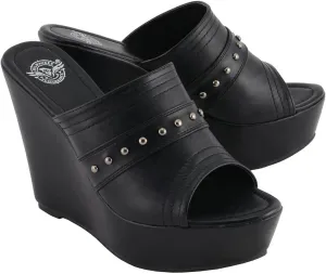 Milwaukee Leather MBL9408 Women's Black Open Toe Fashion Casual Platform Wedges with Rivet Details