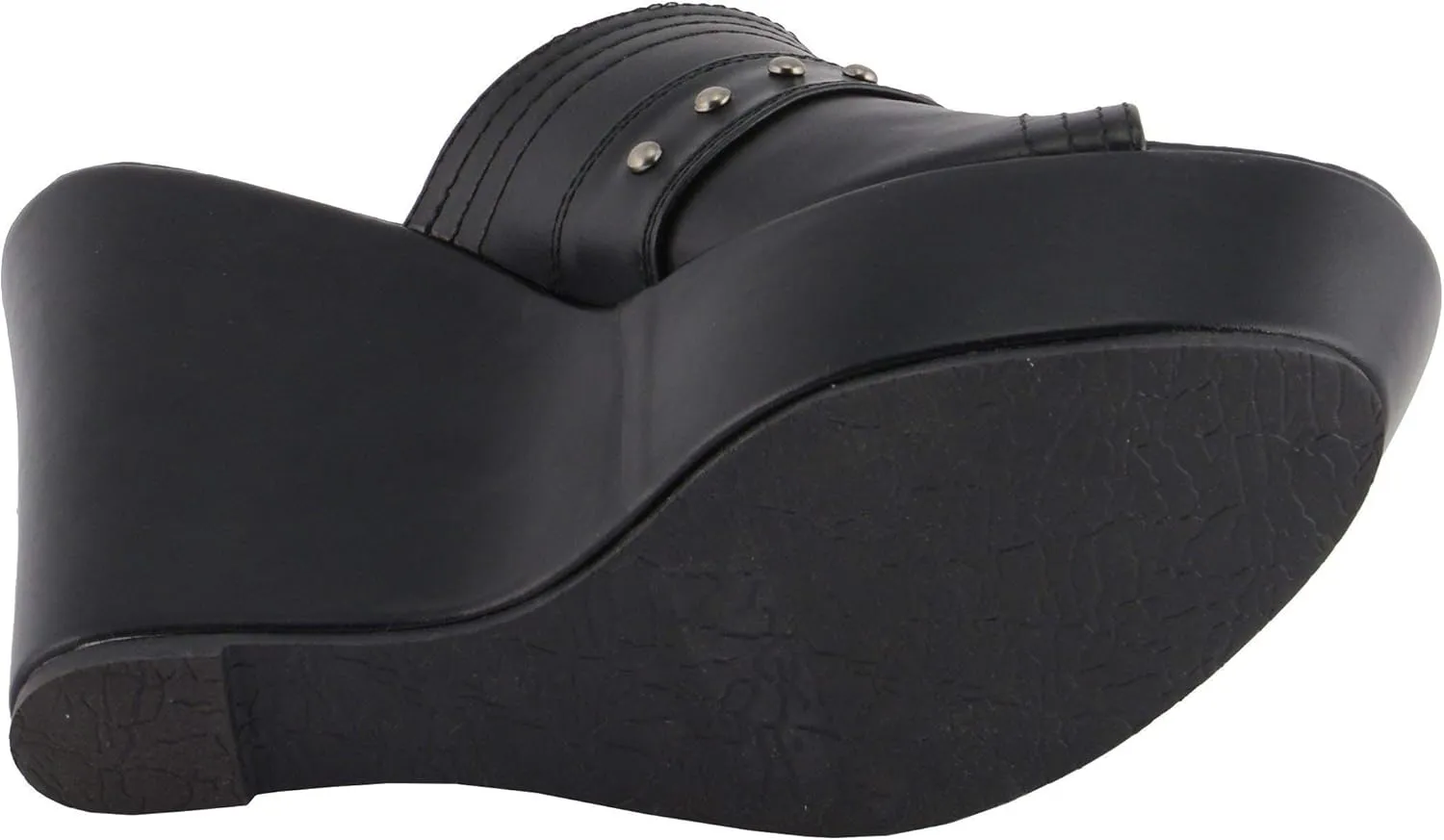 Milwaukee Leather MBL9408 Women's Black Open Toe Fashion Casual Platform Wedges with Rivet Details