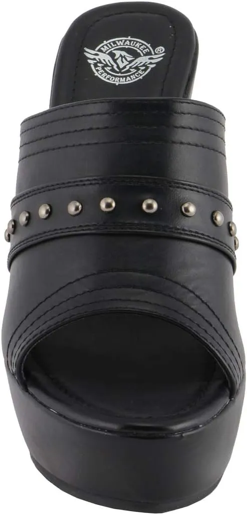 Milwaukee Leather MBL9408 Women's Black Open Toe Fashion Casual Platform Wedges with Rivet Details
