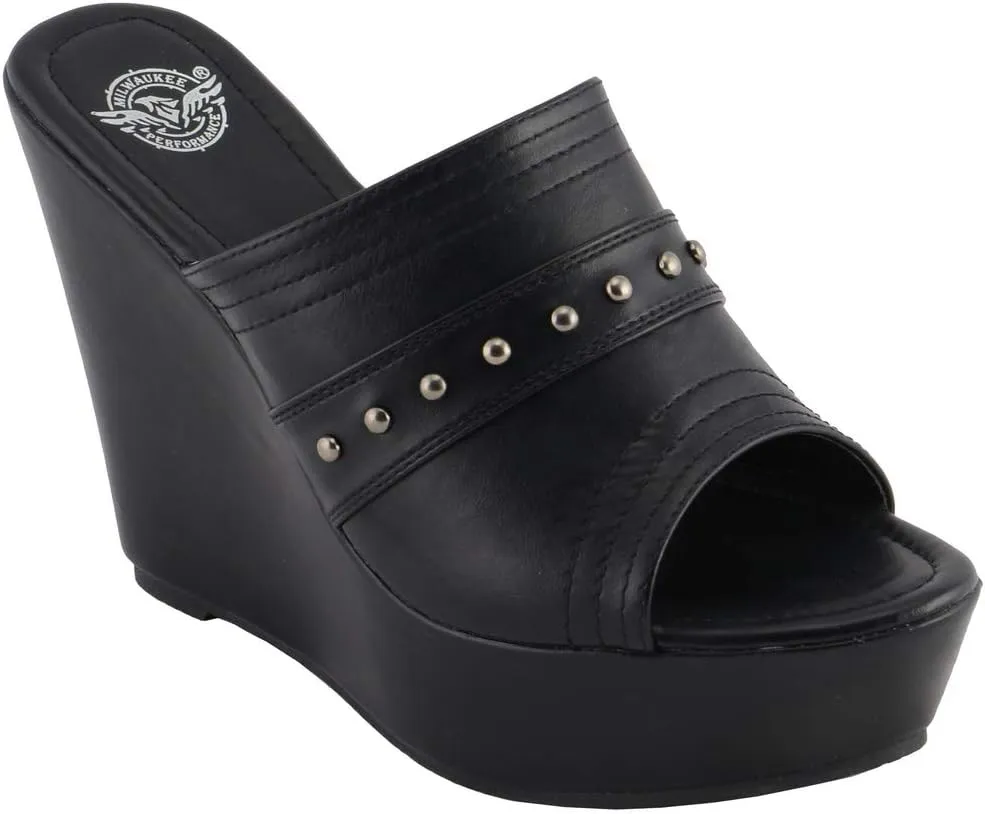 Milwaukee Leather MBL9408 Women's Black Open Toe Fashion Casual Platform Wedges with Rivet Details
