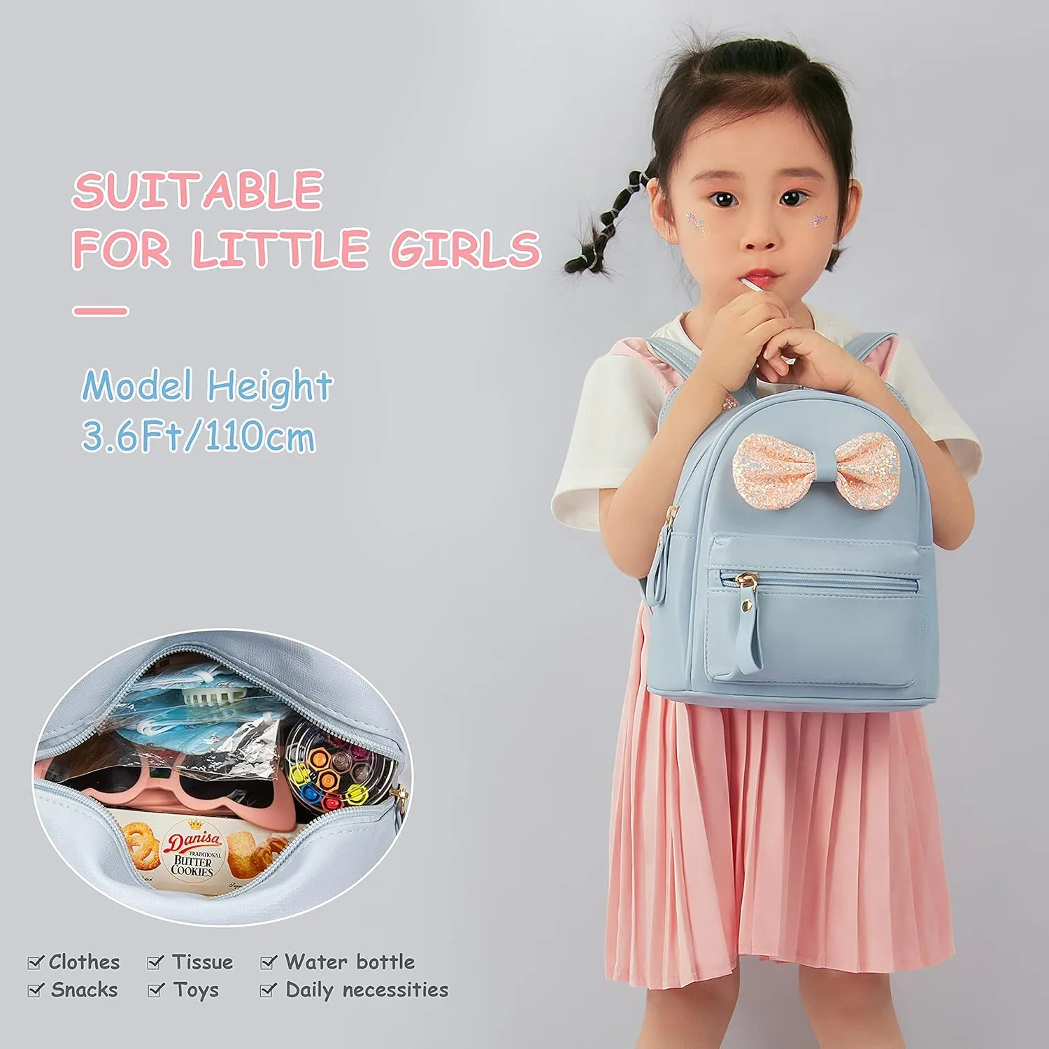 Mini Backpack for Girls with Cute Bowknot and Mouse Ears