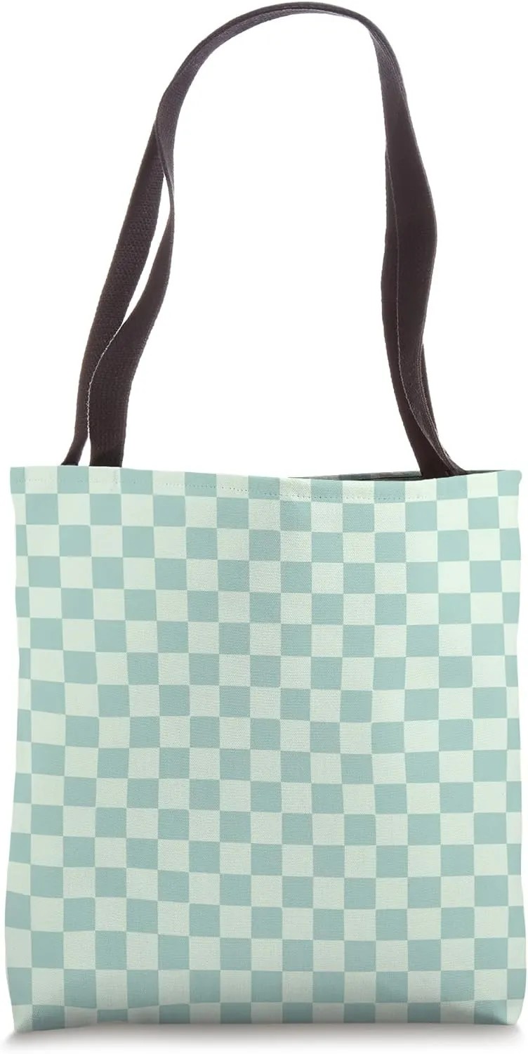 Minty Sage Retro Checkerboard Cool Green Toned Checkered Tote Bag