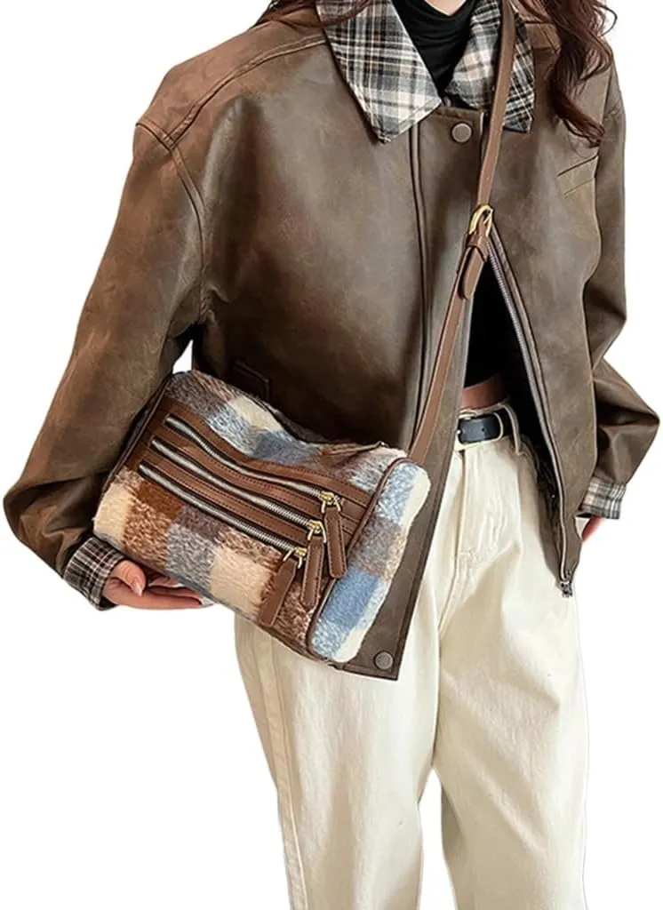 Modern Checkered Messenger Bag Crossbody Purse Handbag for the Chilly Months