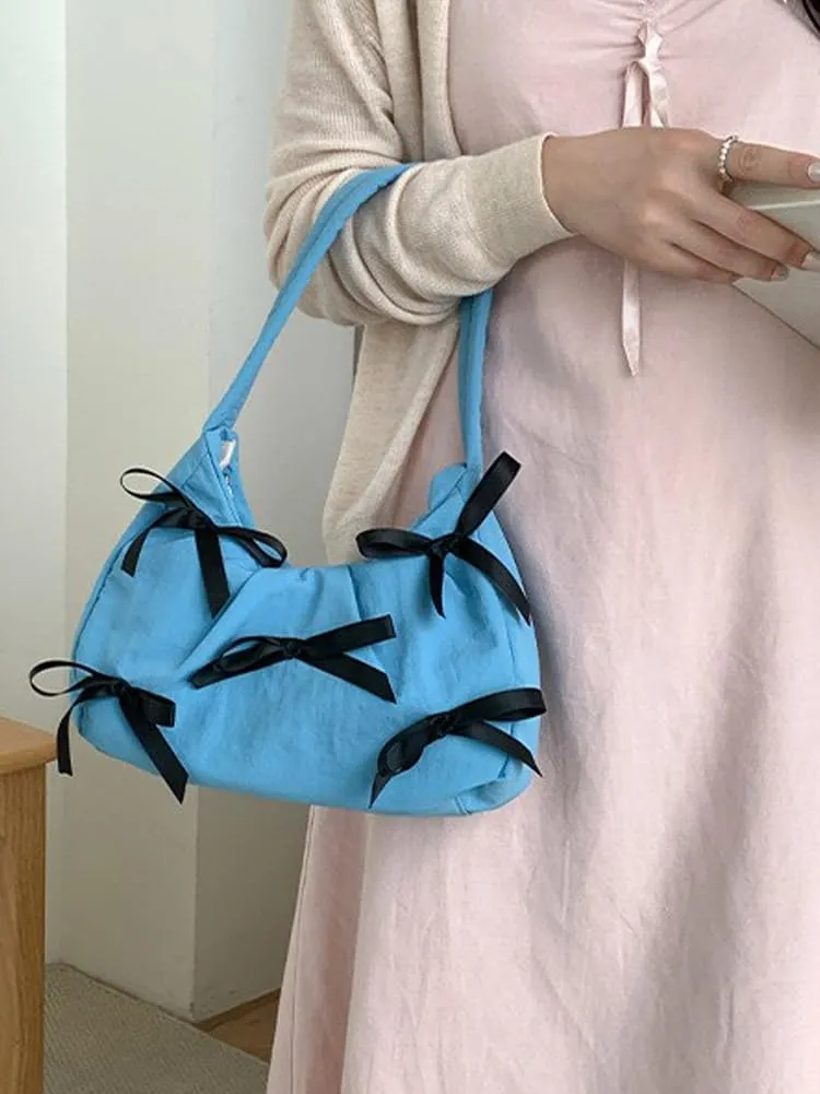 Molodo Bowknot Handbags for Women Fashion Shoulder Bag for Women Casual Nylon Underarm Bag Purse Tote