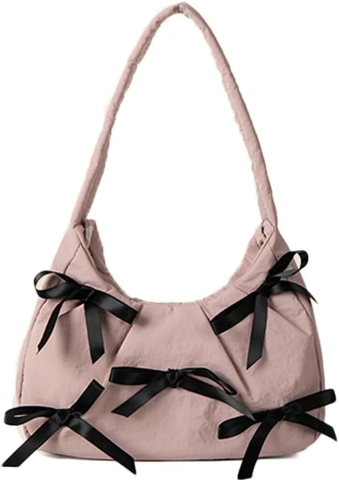Molodo Bowknot Handbags for Women Fashion Shoulder Bag for Women Casual Nylon Underarm Bag Purse Tote