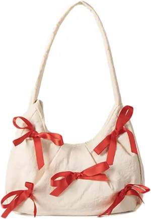 Molodo Bowknot Handbags for Women Fashion Shoulder Bag for Women Casual Nylon Underarm Bag Purse Tote