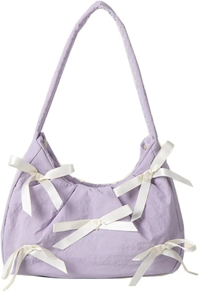 Molodo Bowknot Handbags for Women Fashion Shoulder Bag for Women Casual Nylon Underarm Bag Purse Tote
