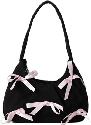 Molodo Bowknot Handbags for Women Fashion Shoulder Bag for Women Casual Nylon Underarm Bag Purse Tote