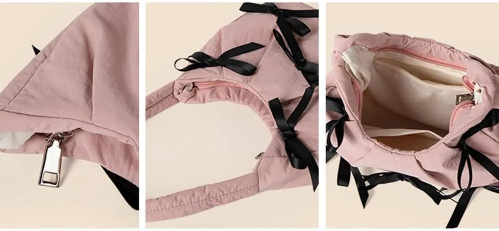 Molodo Bowknot Handbags for Women Fashion Shoulder Bag for Women Casual Nylon Underarm Bag Purse Tote