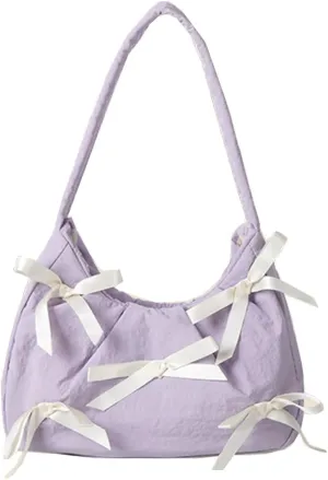 Molodo Bowknot Handbags for Women Fashion Shoulder Bag for Women Casual Nylon Underarm Bag Purse Tote