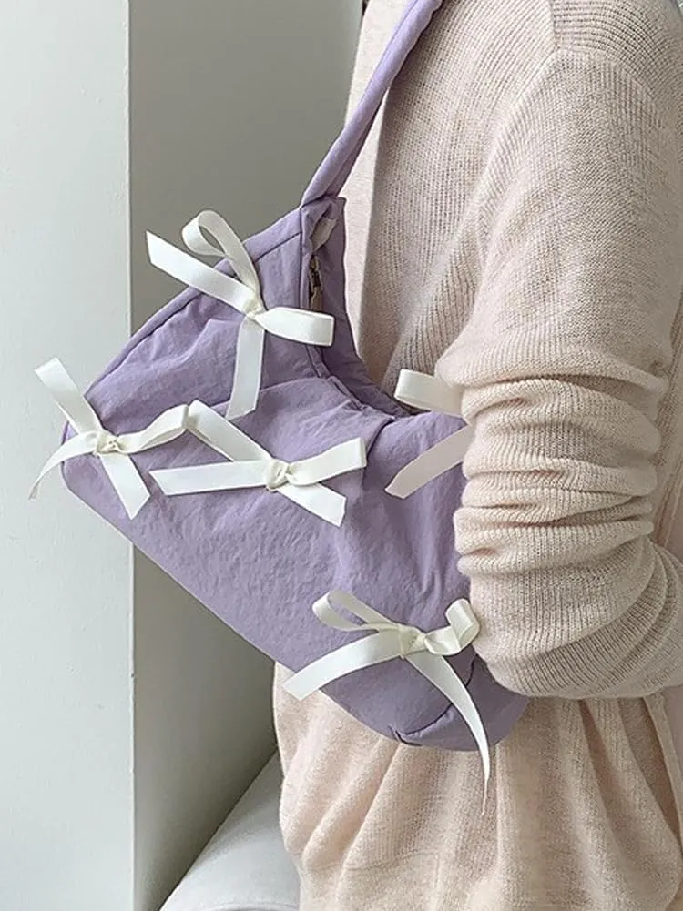 Molodo Bowknot Handbags for Women Fashion Shoulder Bag for Women Casual Nylon Underarm Bag Purse Tote