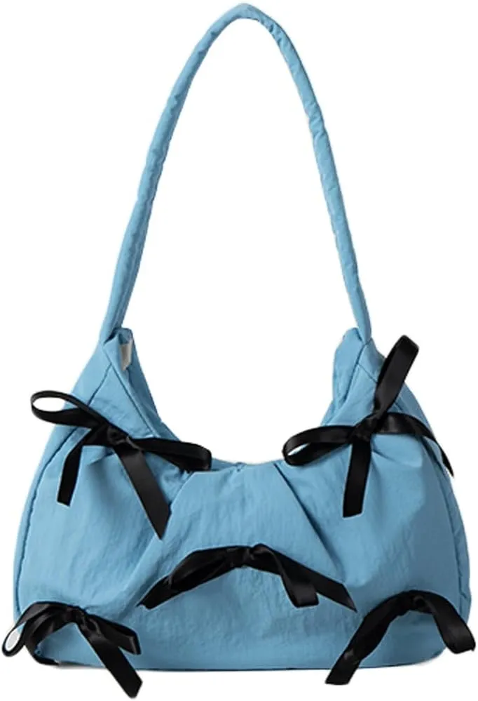 Molodo Bowknot Handbags for Women Fashion Shoulder Bag for Women Casual Nylon Underarm Bag Purse Tote