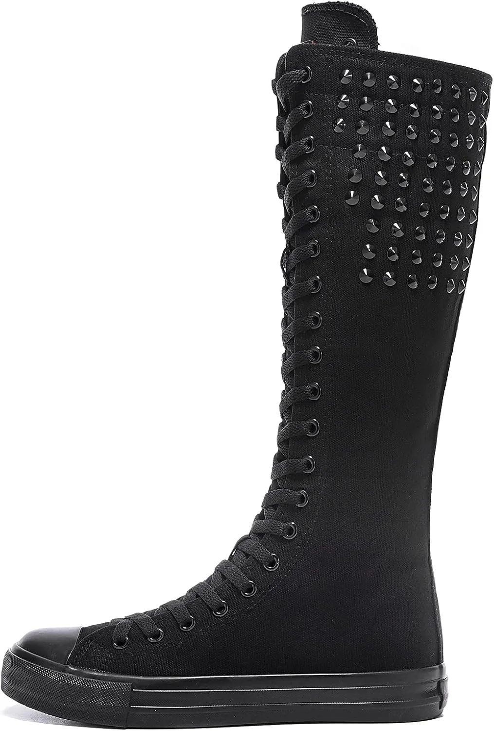 Momuk Long Rivet Knee High Canvas Boots Punk Style for Women & Girls