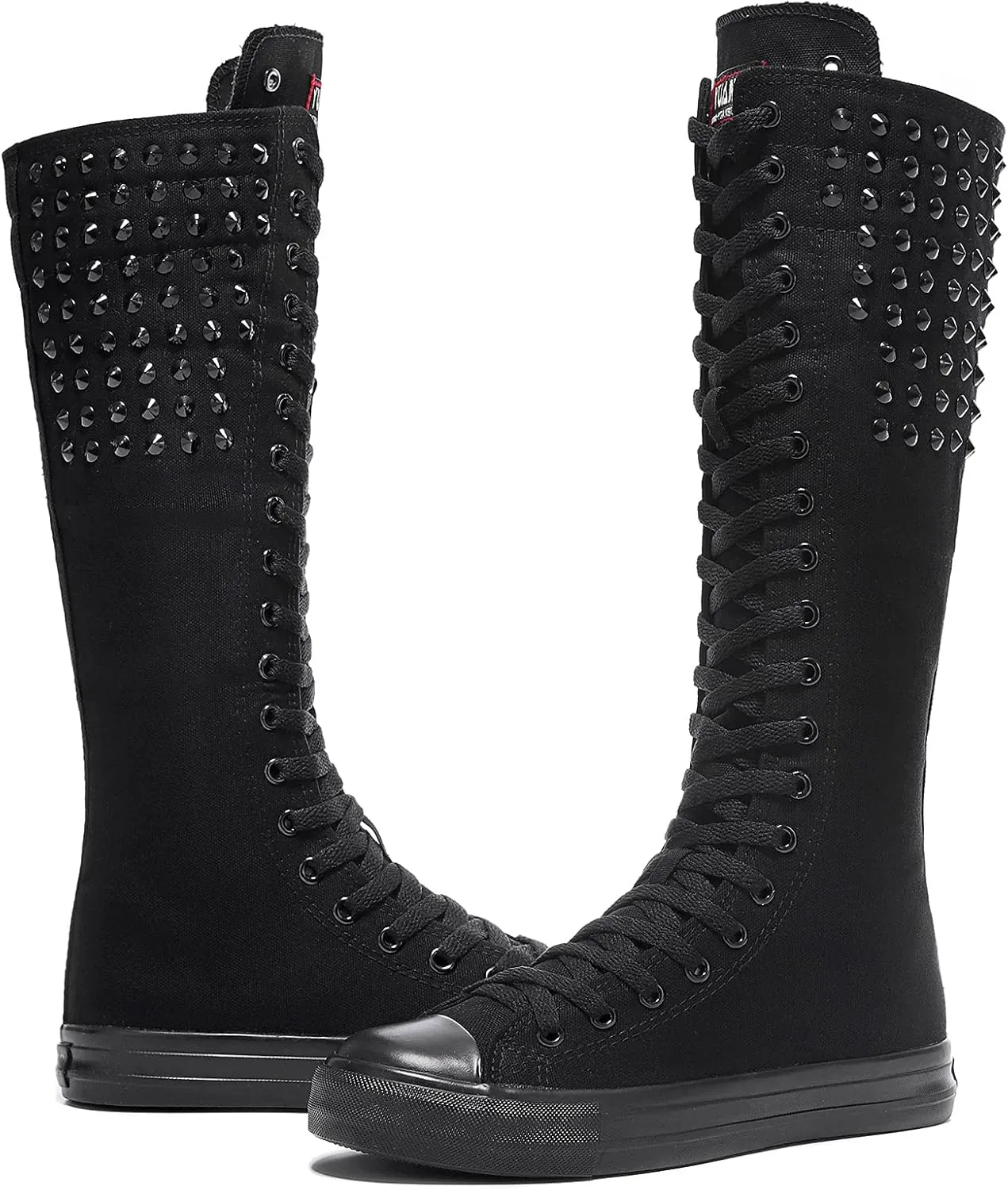 Momuk Long Rivet Knee High Canvas Boots Punk Style for Women & Girls