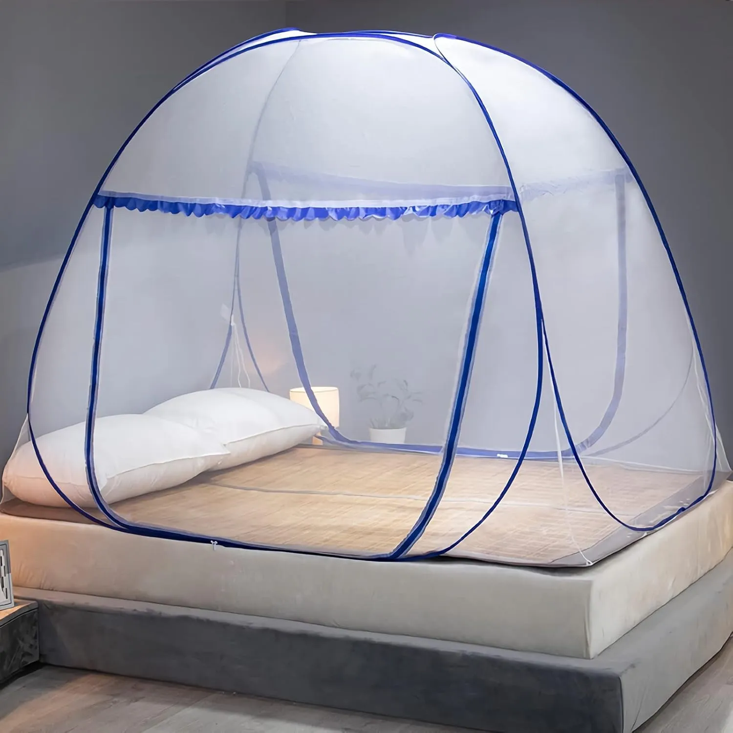 Mosquito Net for Bed, Folded Size 12 inch Portable Camping Travel Mosquito Net, Pop Up Mosquito Tent with Double Entry for King Queen Size Bed (Folded 12 Inch, 59"x79"x59")